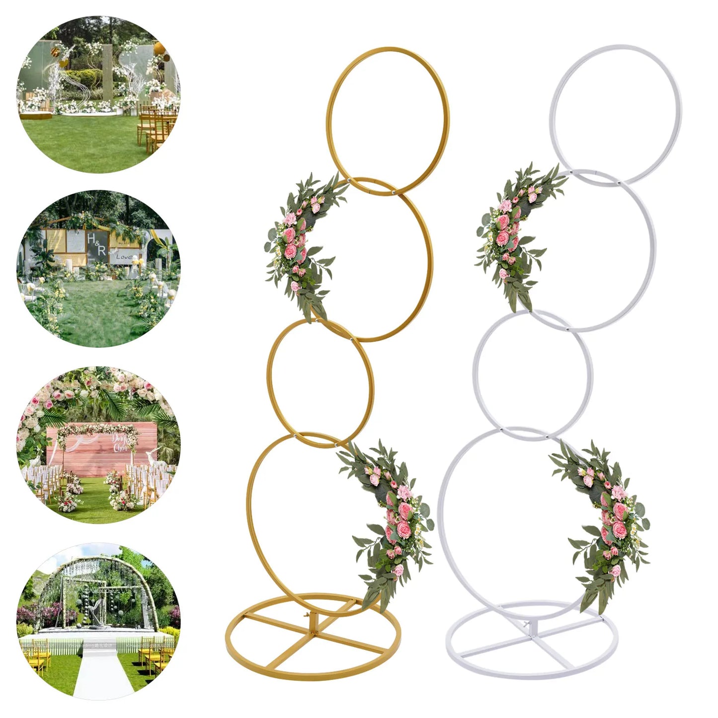 Wedding Detachable 4 Tier Gold White Metal Hoop Arch