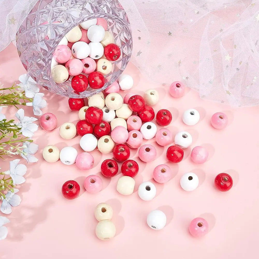 Natural Wood Round Beads Mixed Dyed Undyed Large 200pcs Set