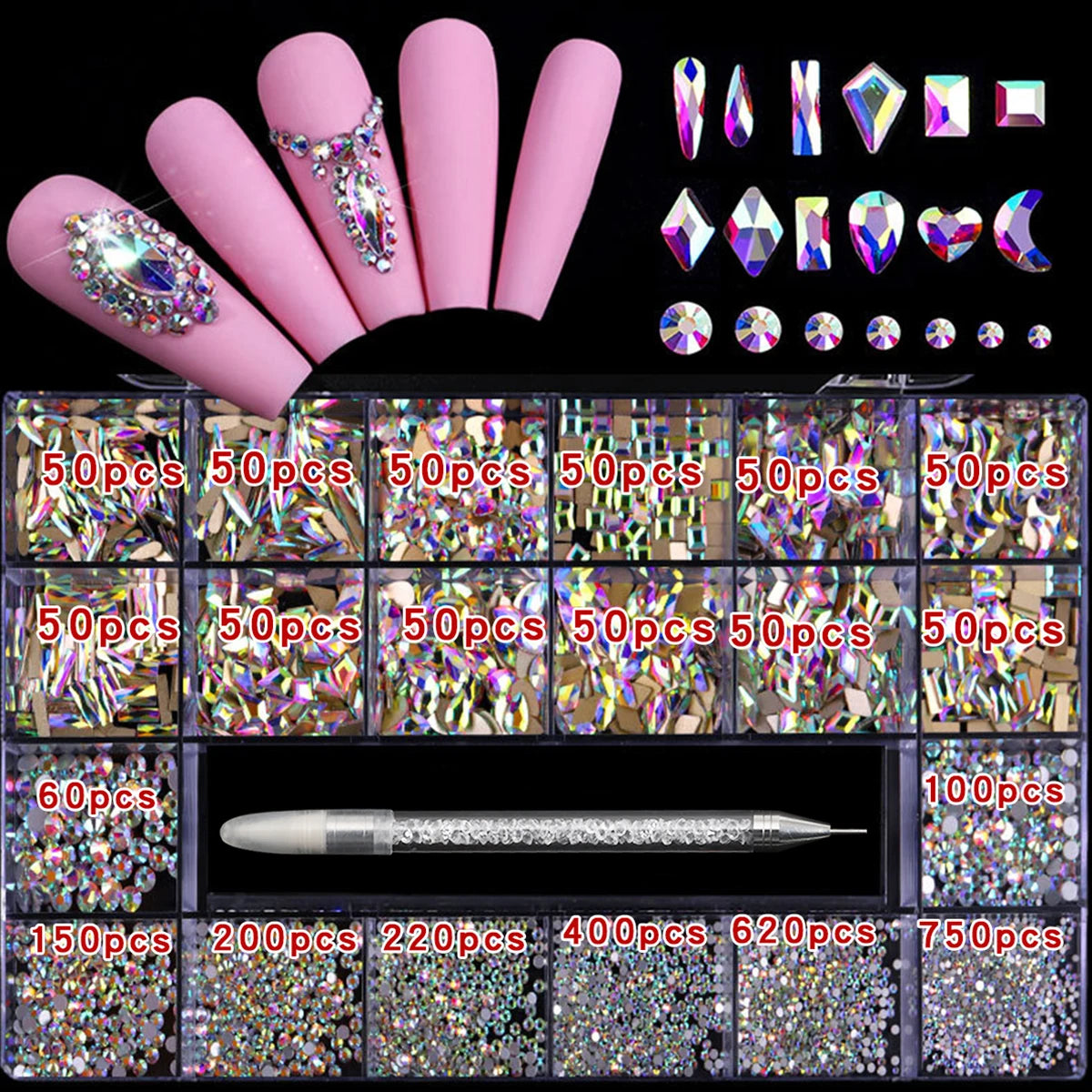 Hign-concerned Glass Nail Art Diamonds 21 Grid Rhinestones