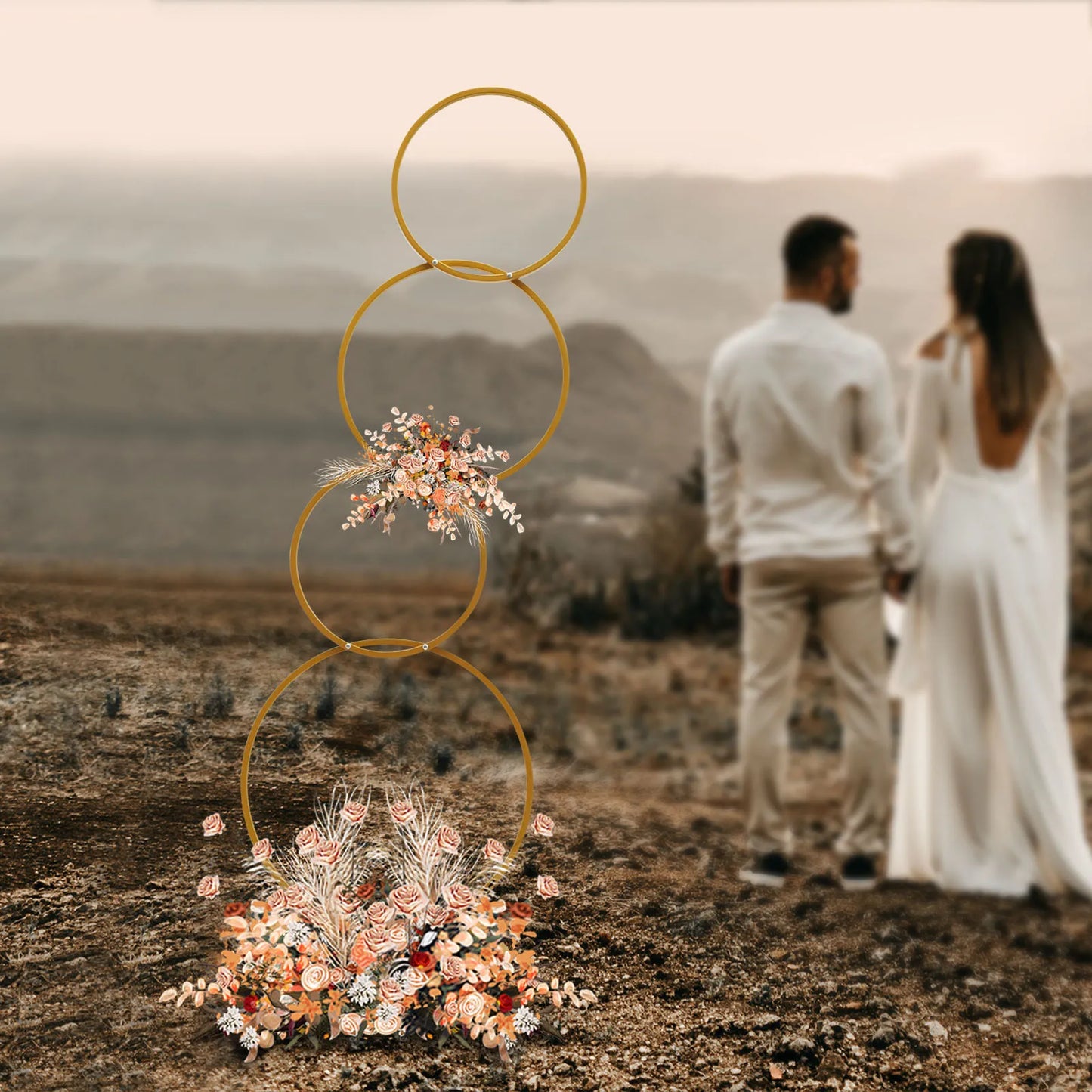 Bymaocar Wedding Round Hoop Backdrop Stand 4 Tier Arch