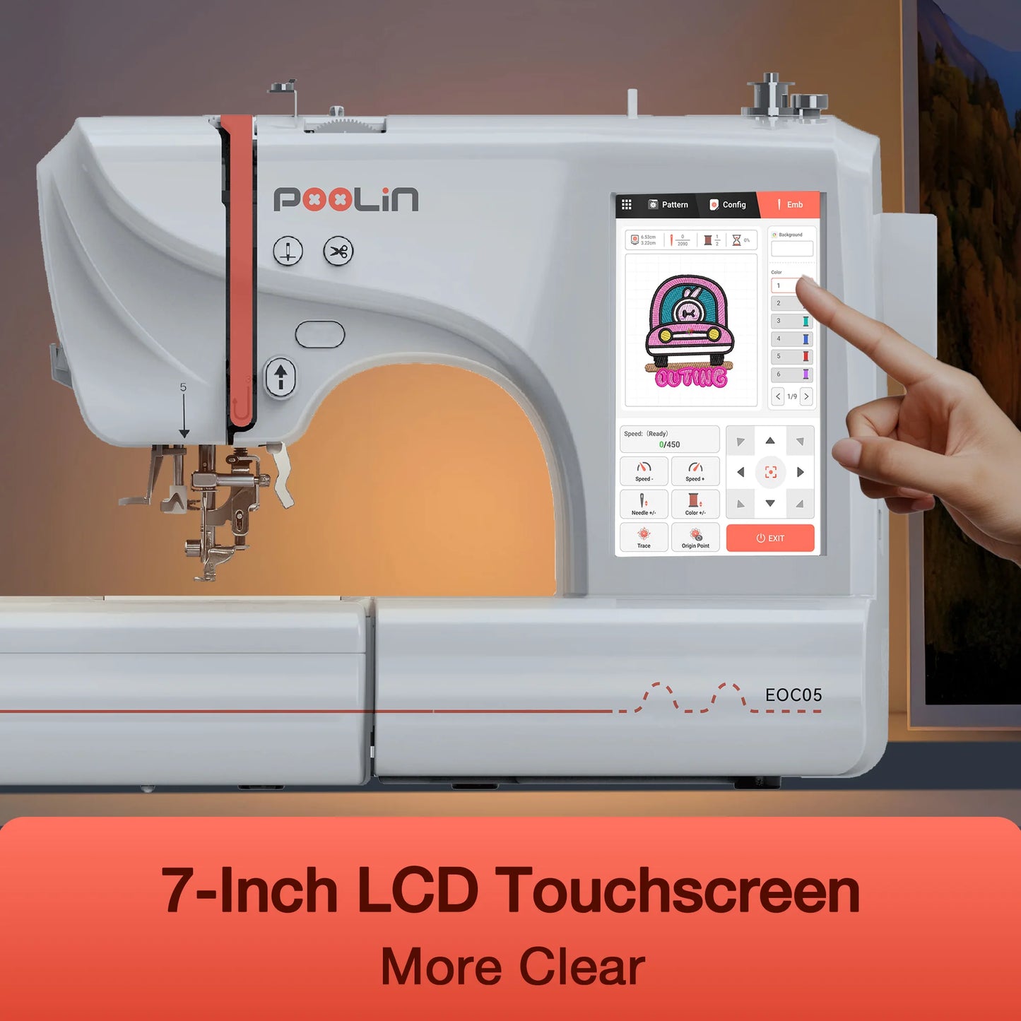 Poolin EOC05 Computerized Embroidery Machine with Threads and Stabilizer