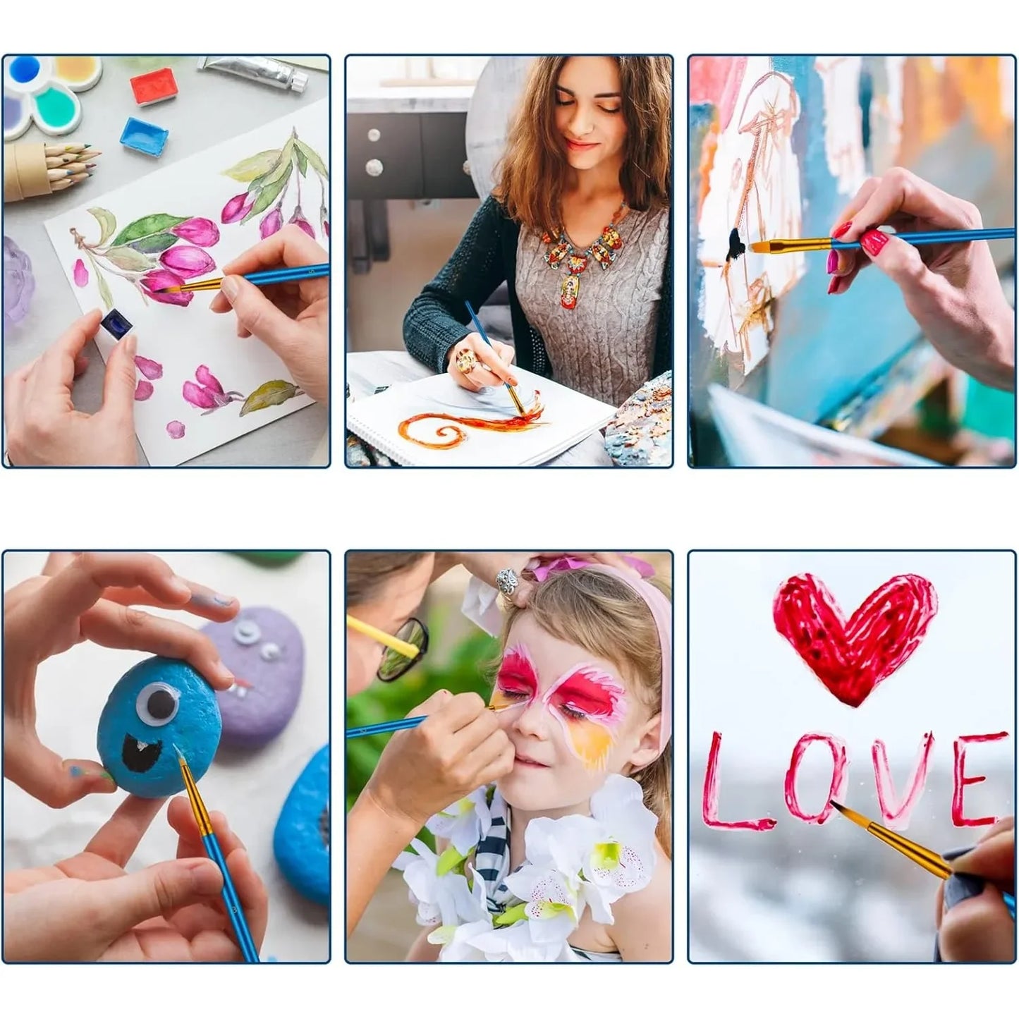 Set of 20 Acrylic Oil Watercolor Paint Brushes for Artists and Kids