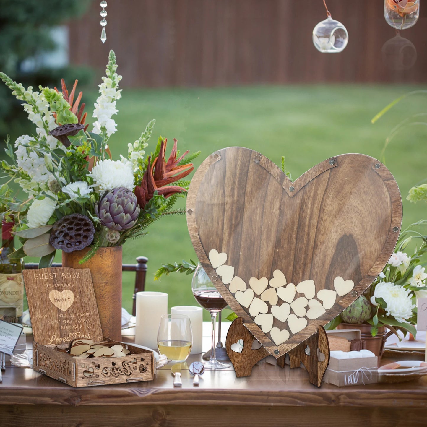 Rustic Wooden Wedding Guest Book With Heart-Shaped Design