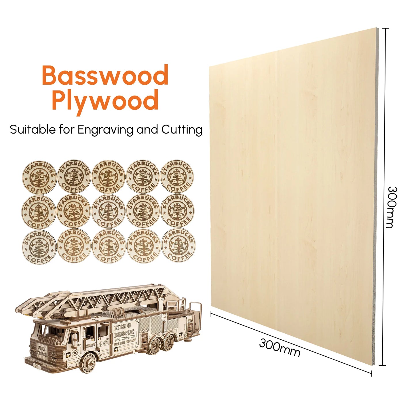 Basswood Sheets For Crafts, 10 Pack, 30x30cm, 3mm Thick