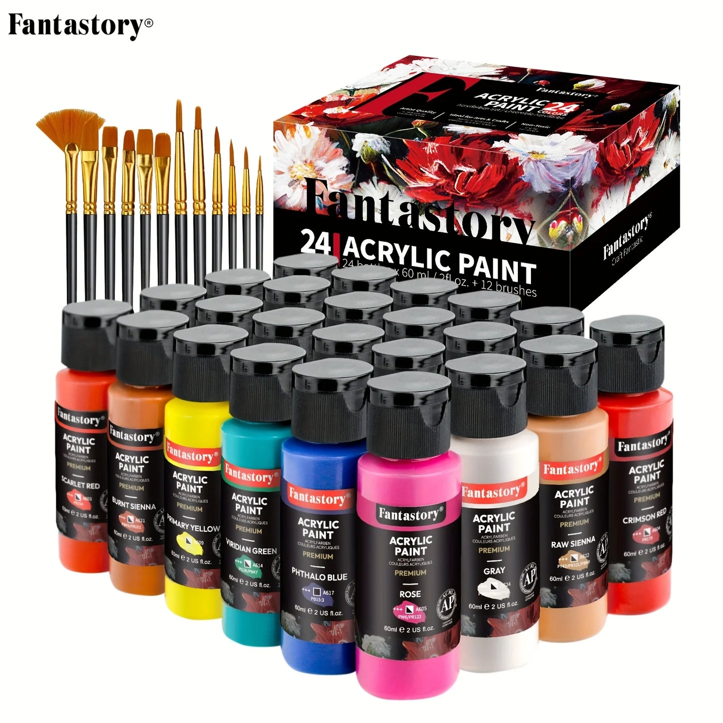 Hign-concerned Fantastory Acrylic Paint Kit With 12 Brushes