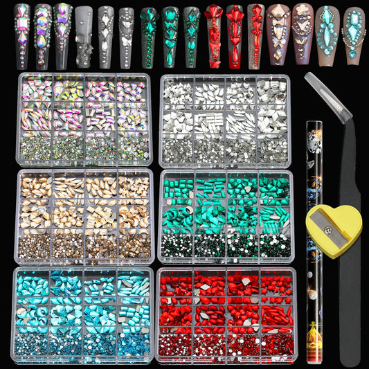 Hign-concerned Nail Glitter Glass Accessories Set With Rhinestones