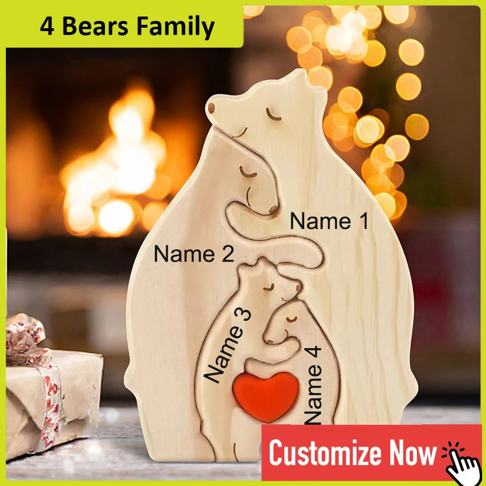 Custom Engraved Bear Family Wooden Puzzle Home Decor Gift