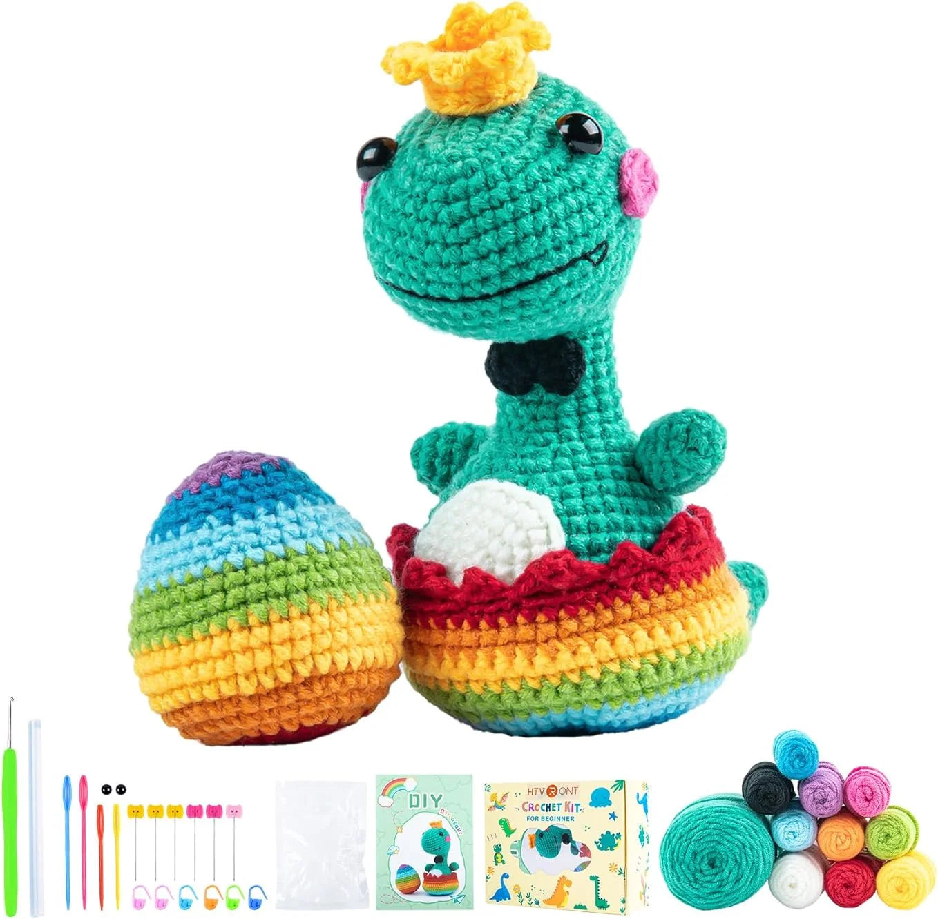 HTVRONT Crochet Animal Kit for Beginners With Video Tutorial Cotton Knitting Yarn Thread Needles Hook Knit Tool Set DIY Craft