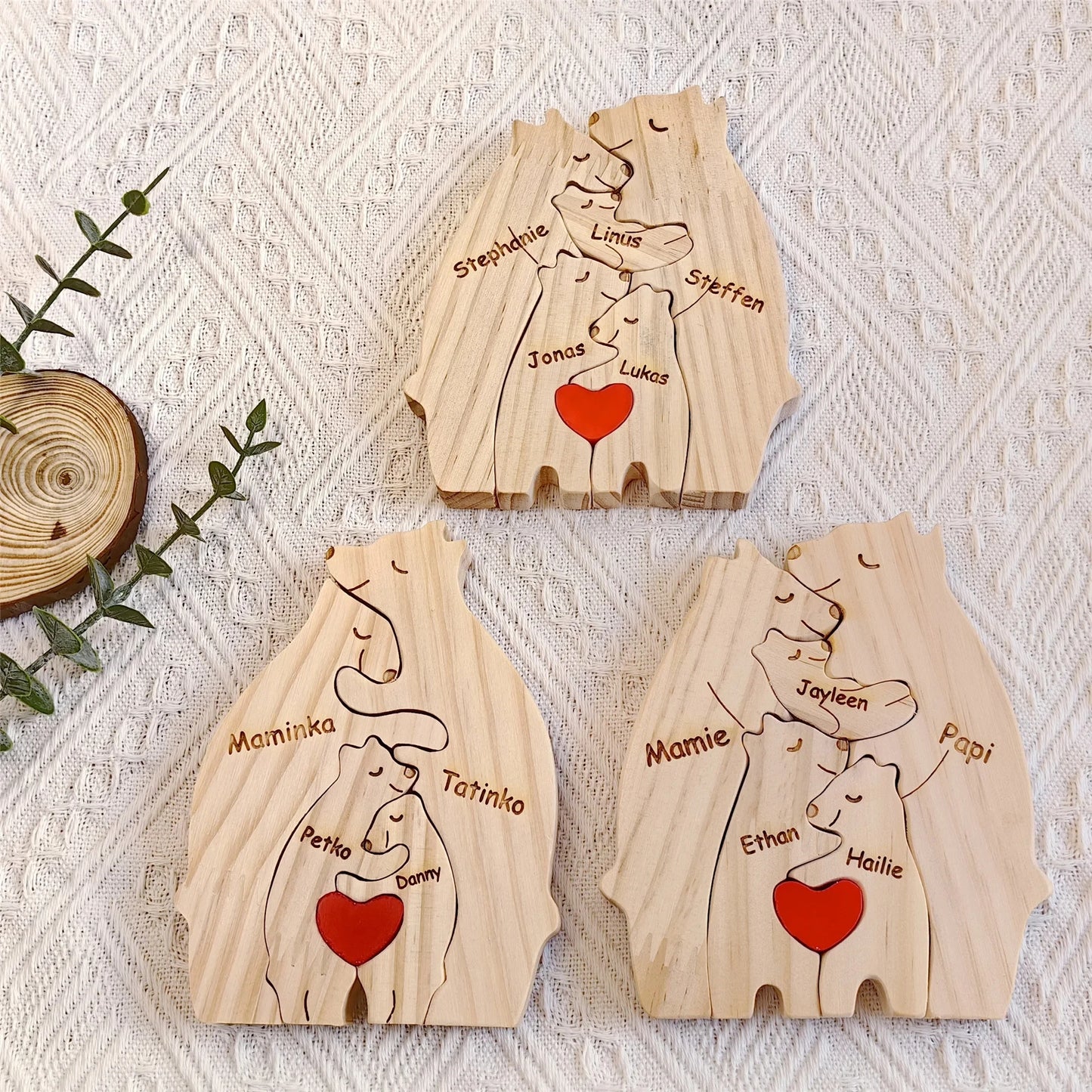 Custom Engraved Bear Family Wooden Puzzle Home Decor Gift