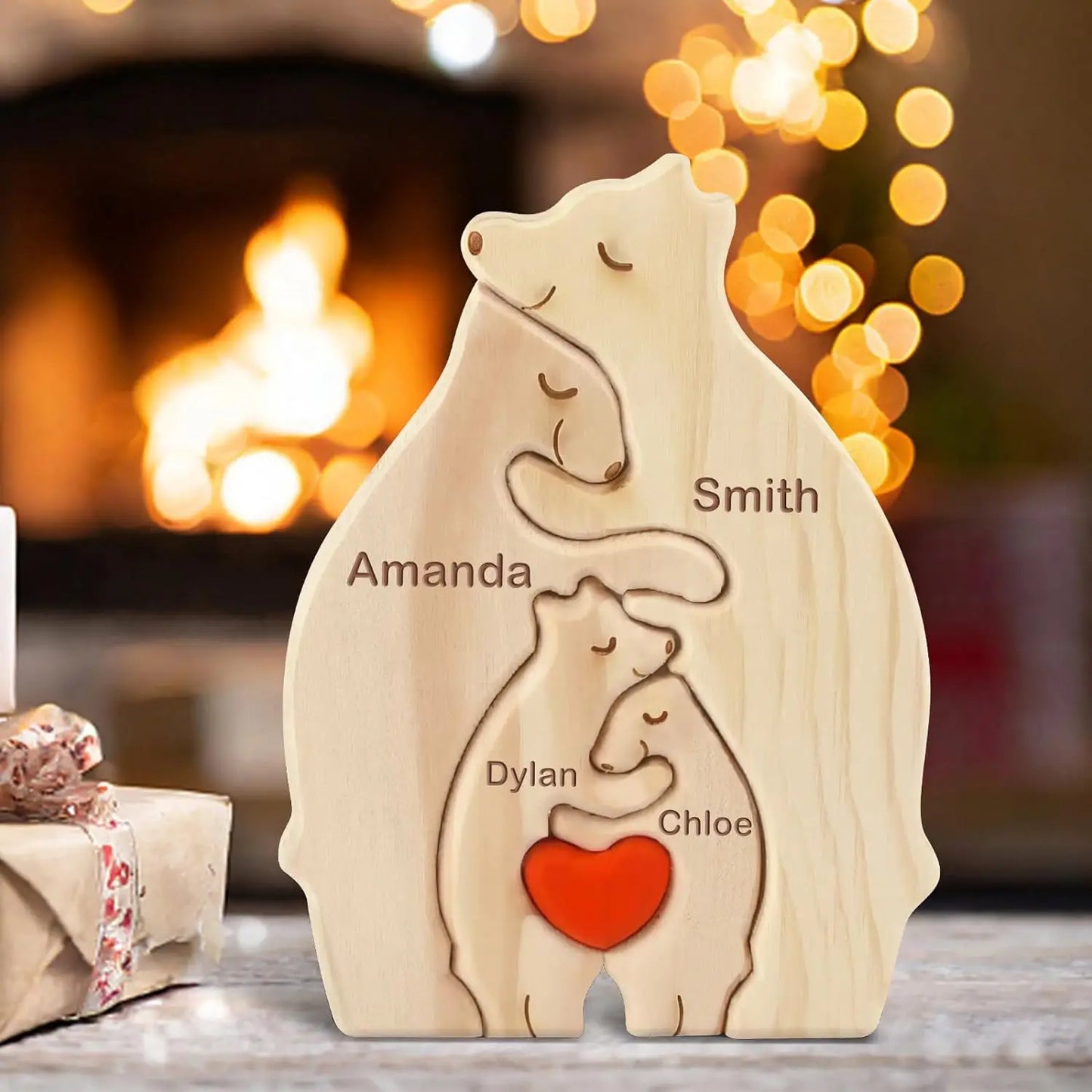 Custom Engraved Bear Family Wooden Puzzle Home Decor Gift