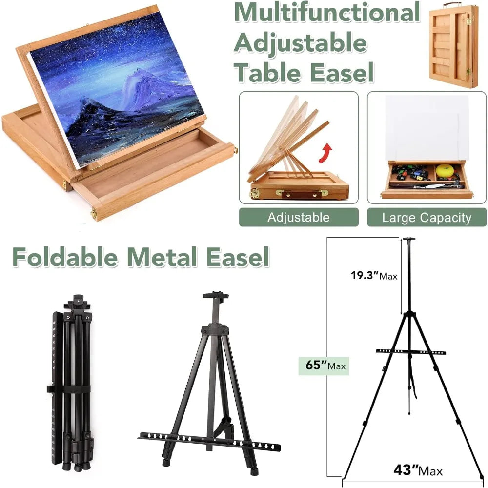 Professional 166 Piece Art Painting Set with Oils, Easels