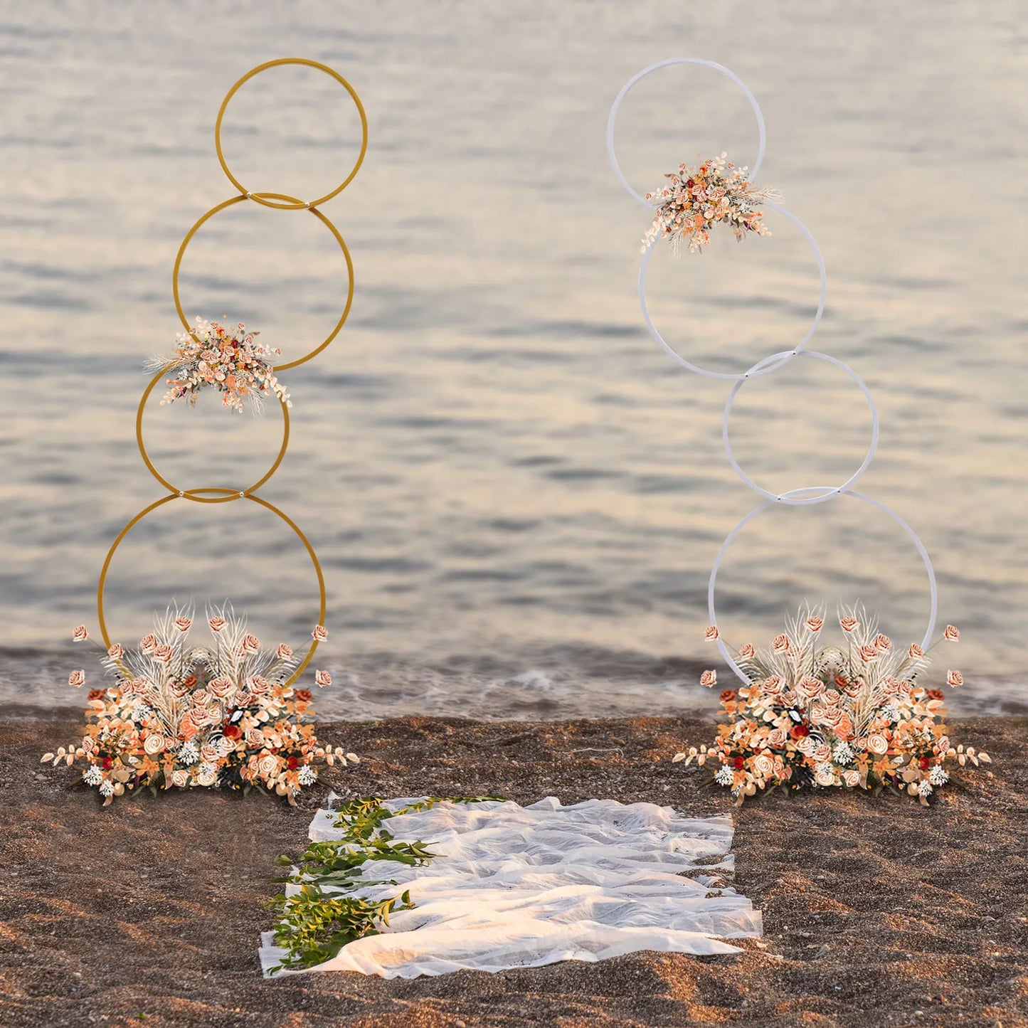 Wedding Detachable 4 Tier Gold White Metal Hoop Arch