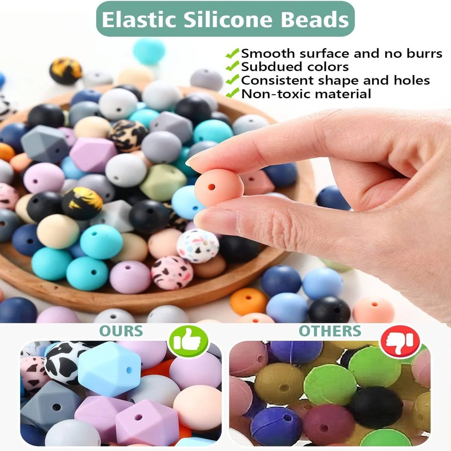 Fashion Elastic Silicone Beads 225Pcs Keyring DIY Set