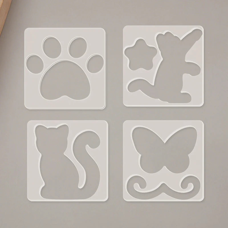 YOMDID 4pcs Cat Pattern Quilting Template Set Transparent Acrylic Rulers