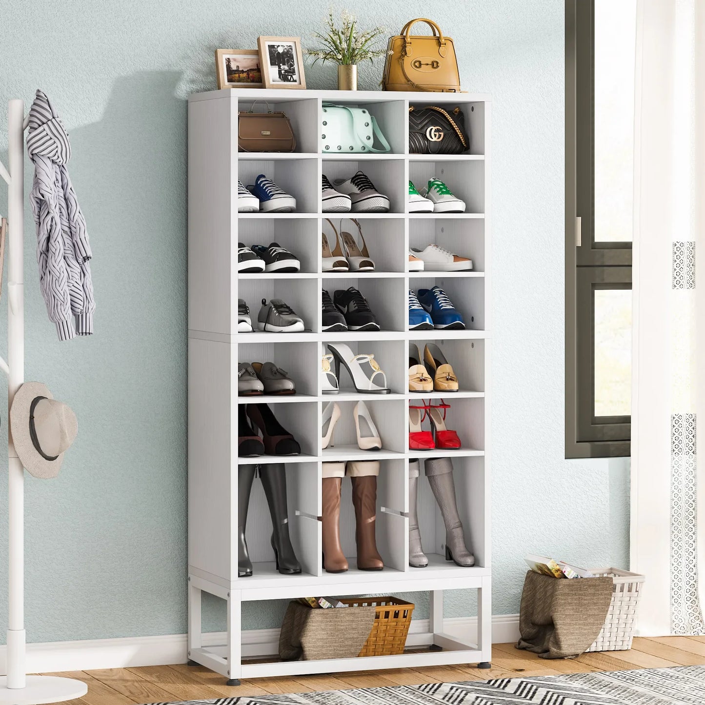Tribesigns 8-Tier Wooden Shoe Cabinet with Display Shelf