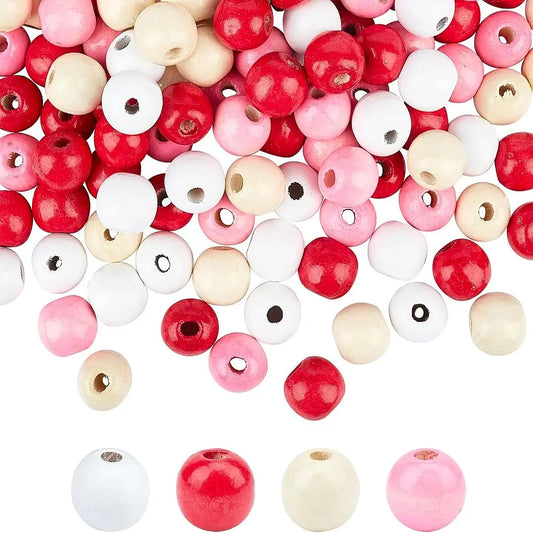 Natural Wood Round Beads Mixed Dyed Undyed Large 200pcs Set