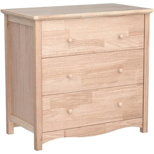 Natural Unfinished Wood 3-Drawer Dresser for Bedroom