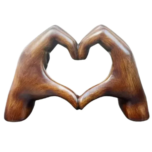 Modern Heart Hands Love Statue Wood Grain Effect Decoration