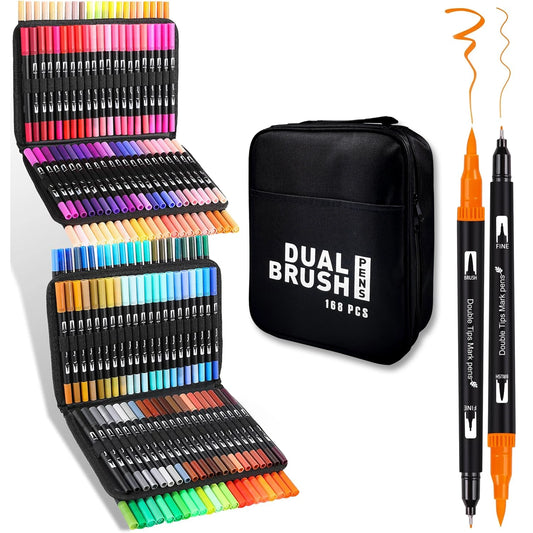 Color 168 Colors Brush And Fine Dual Tip Watercolor Markers
