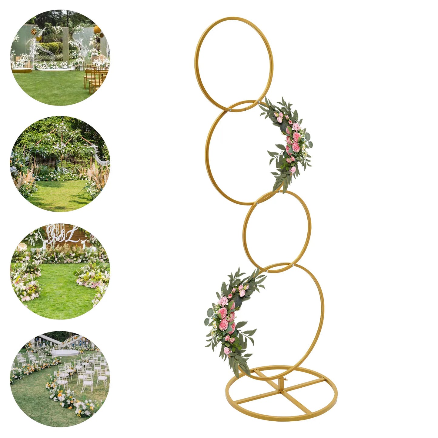 Bymaocar Wedding Round Hoop Backdrop Stand 4 Tier Arch