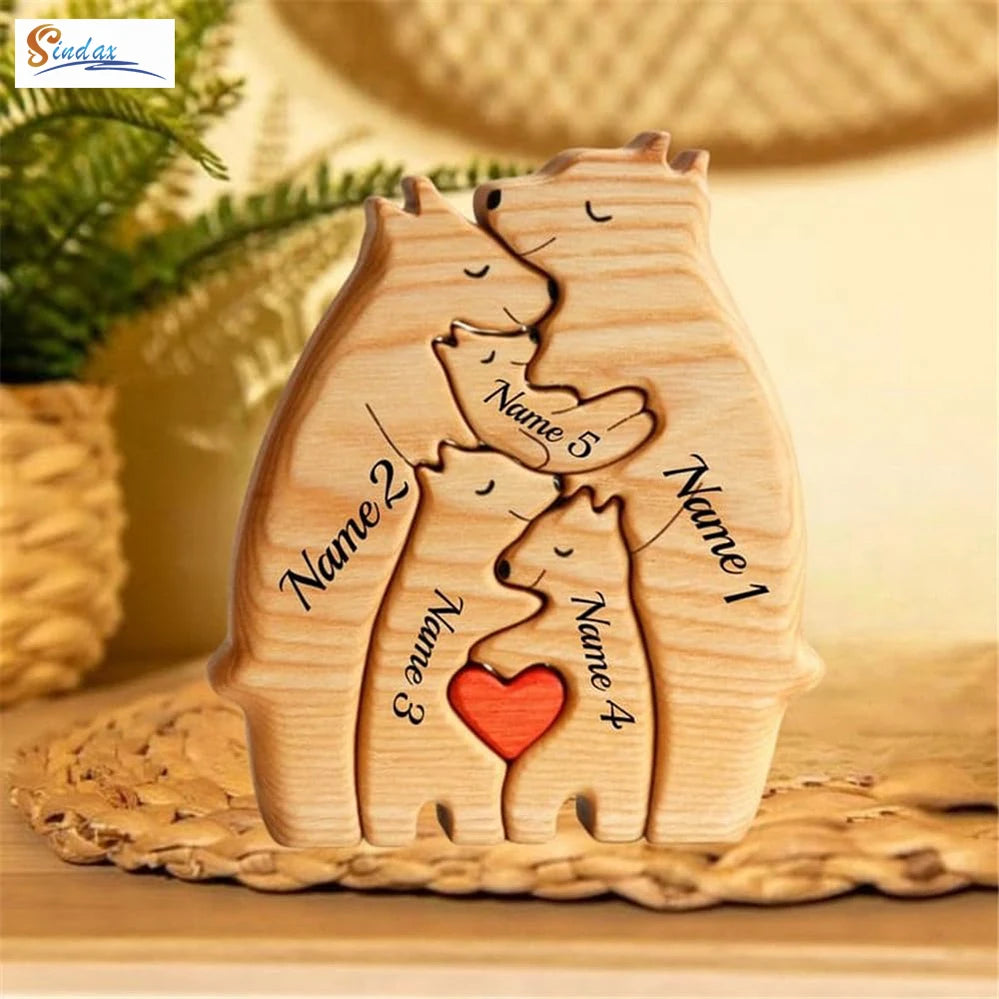 Custom Engraved Bear Family Wooden Puzzle Home Decor Gift