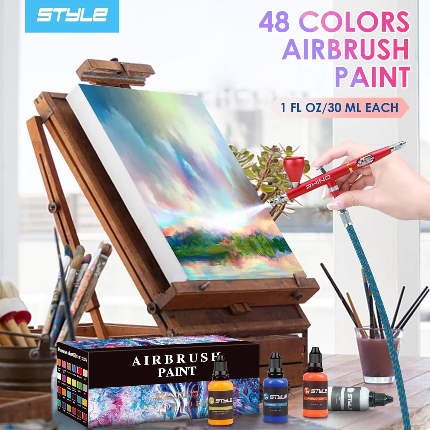 48 Color Airbrush Paint Set Opaque for Leather Shoes