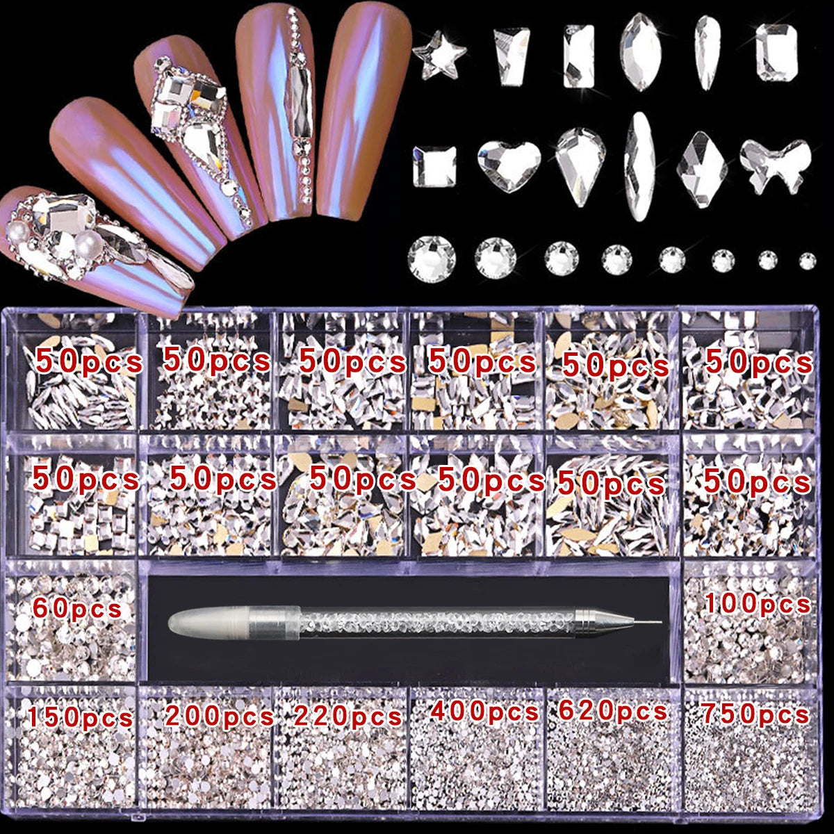 Hign-concerned Glass Nail Art Diamonds 21 Grid Rhinestones