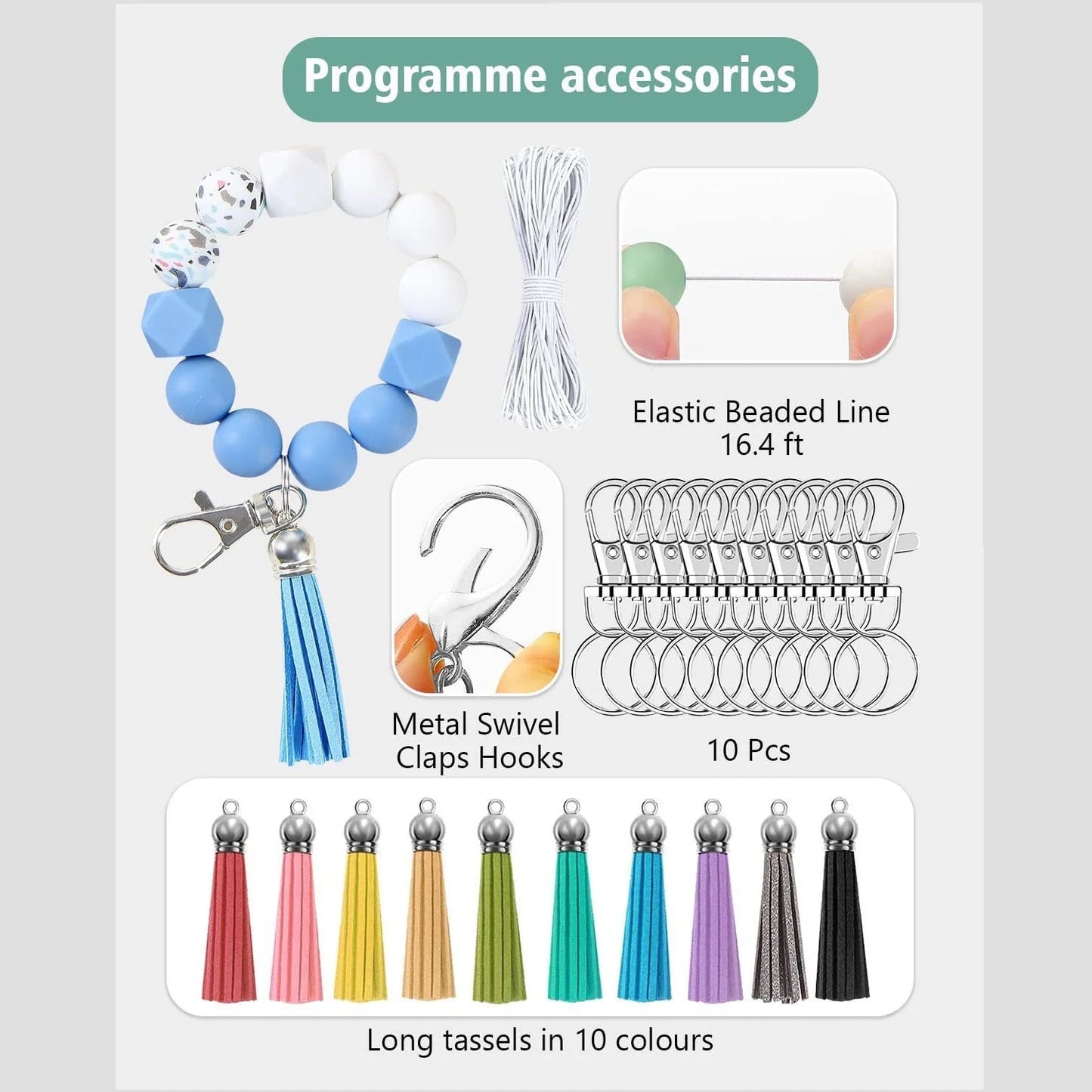 Fashion Elastic Silicone Beads 225Pcs Keyring DIY Set