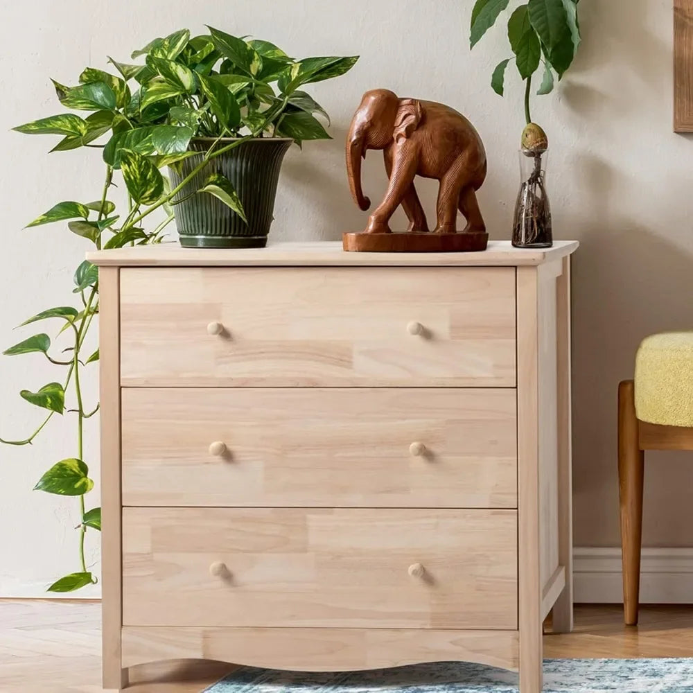Natural Unfinished Wood 3-Drawer Dresser for Bedroom