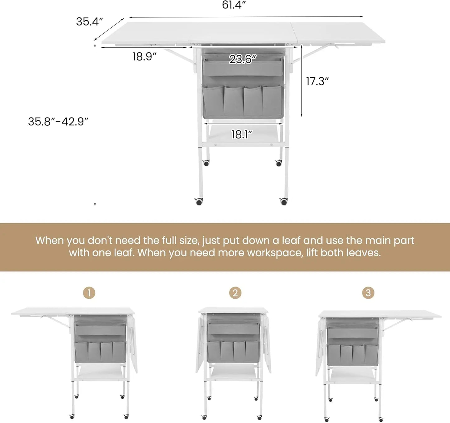 XMSJ Height Adjustable Sewing Table With Storage Shelves