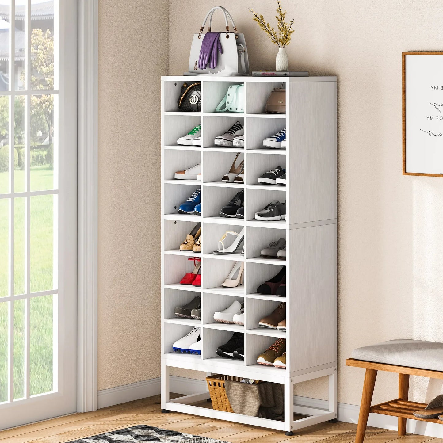 Tribesigns 8-Tier Wooden Shoe Cabinet with Display Shelf