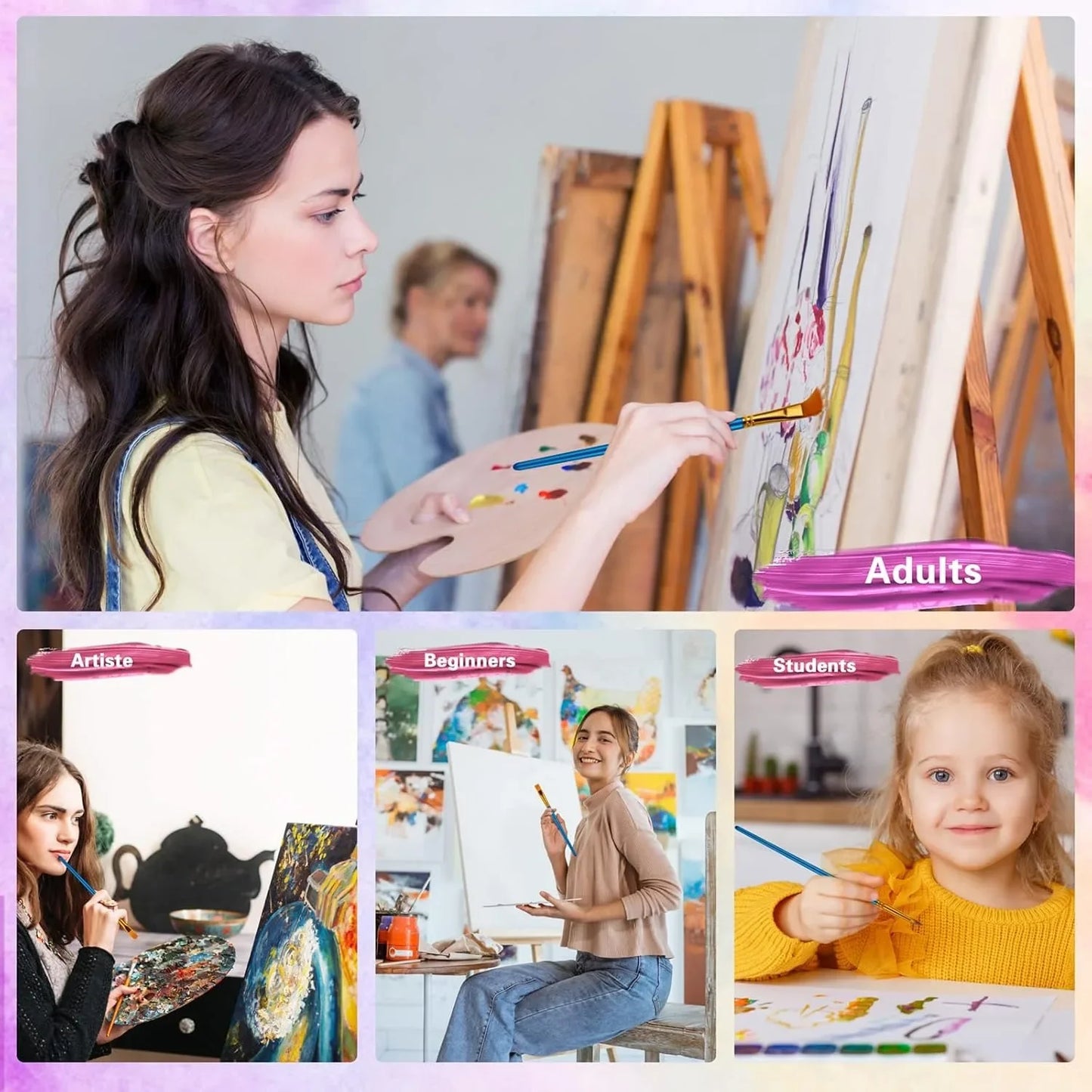 Set of 20 Acrylic Oil Watercolor Paint Brushes for Artists and Kids