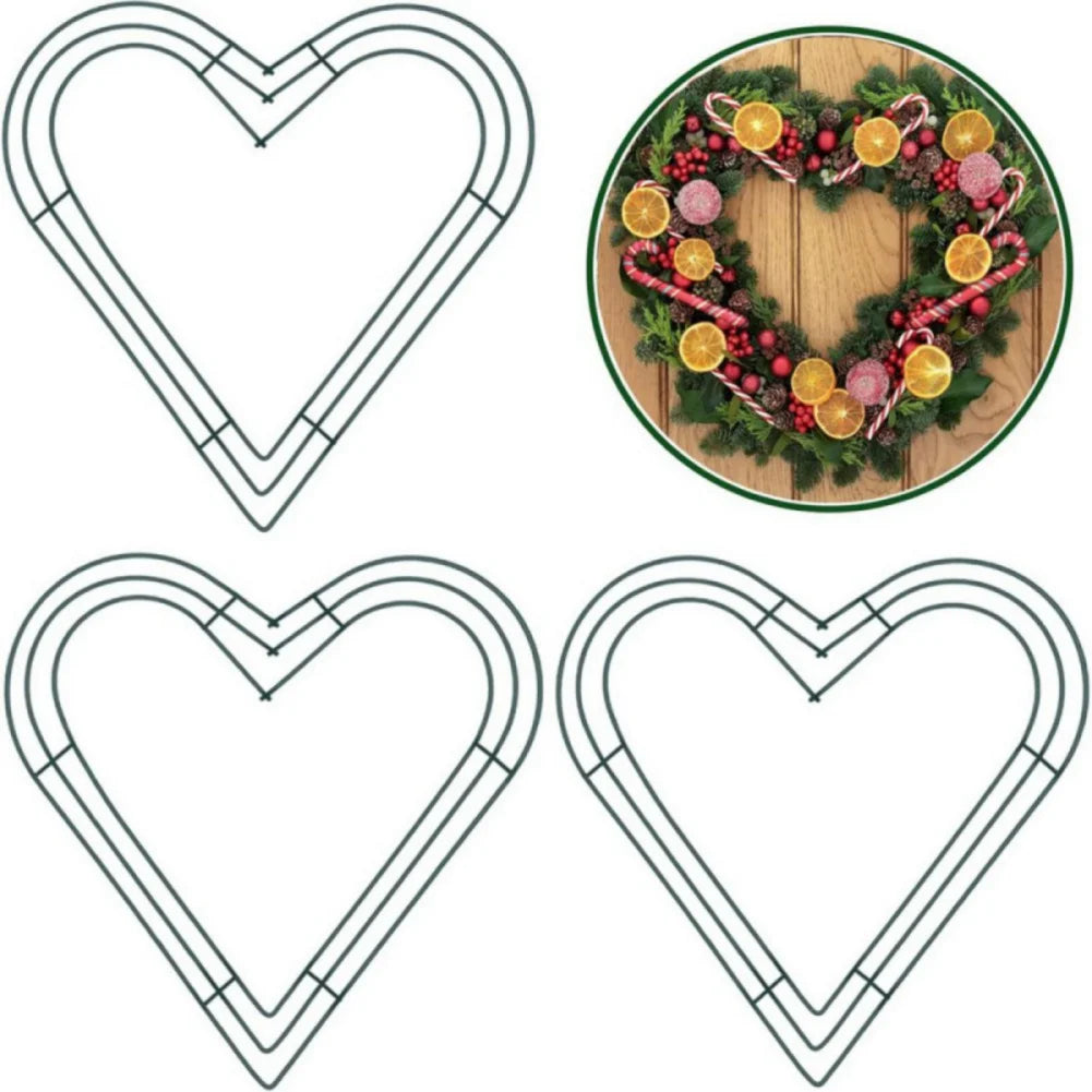 3 Pieces Heart Shaped Metal Wire Wreath Frame Set