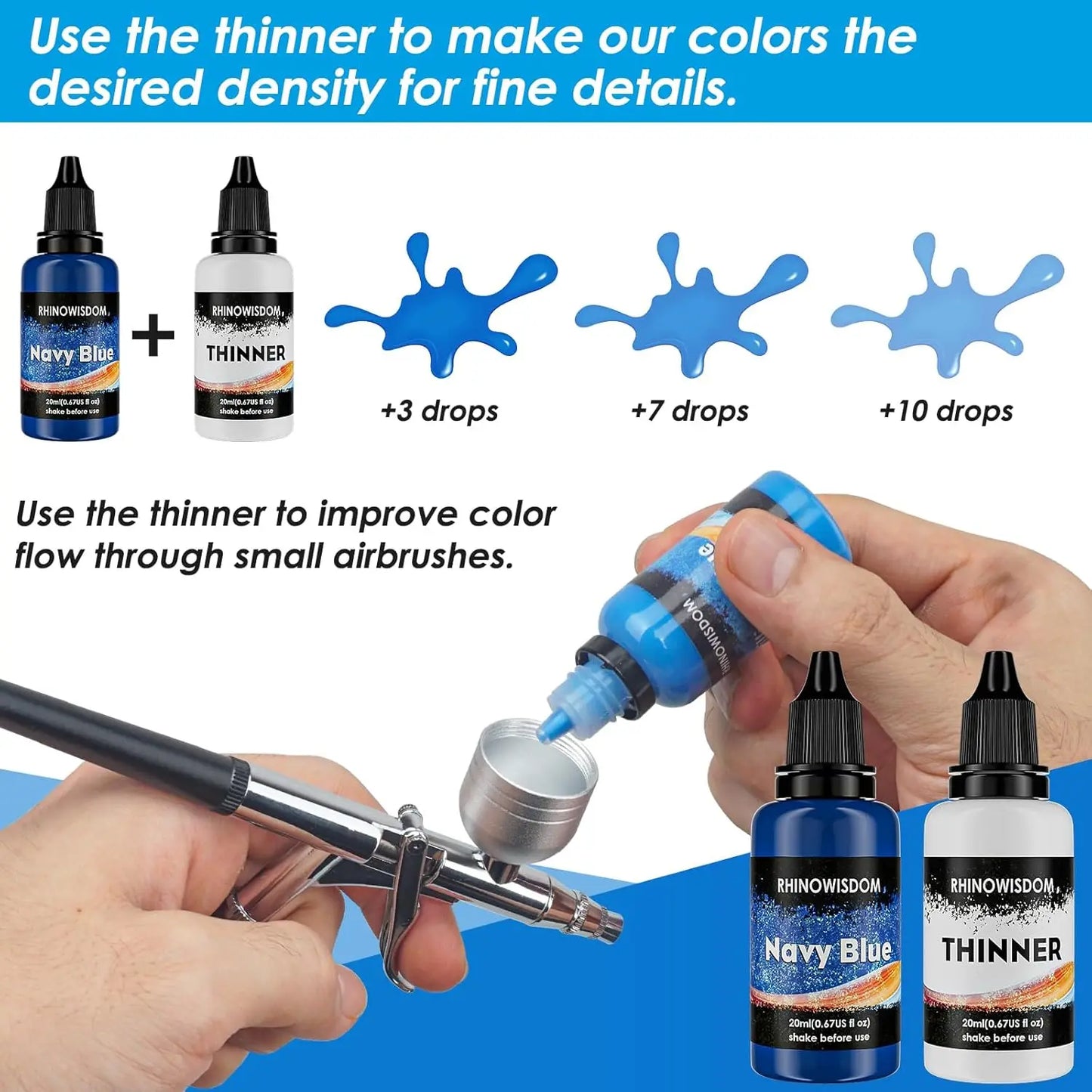 Metallic Airbrush Paint Set 44 Colors Water Based Thinners