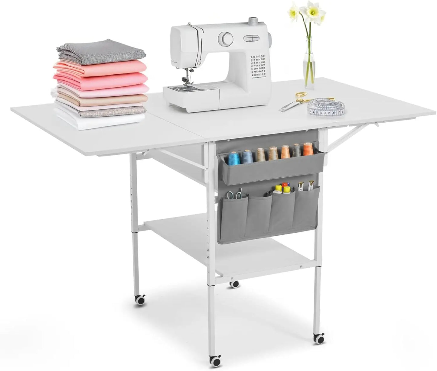 XMSJ Height Adjustable Sewing Table With Storage Shelves