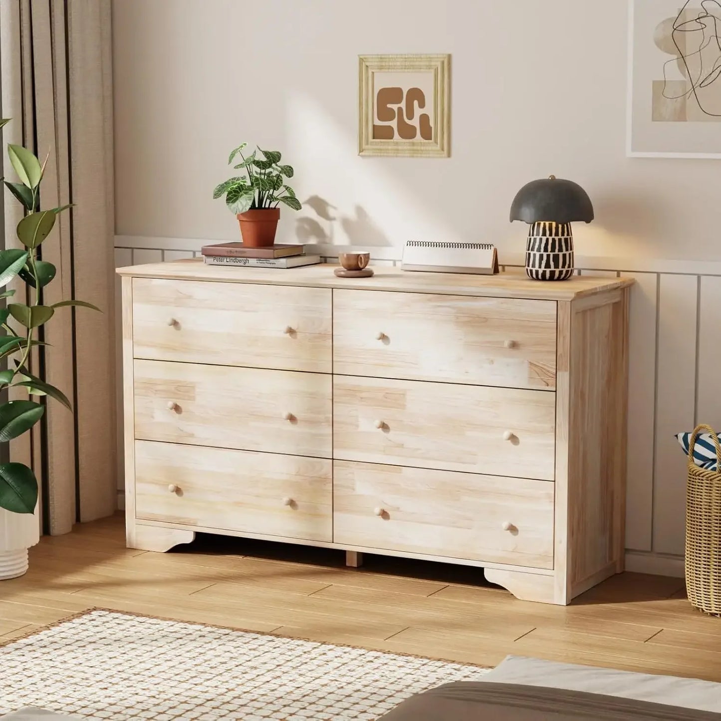 Natural Unfinished Wood 3-Drawer Dresser for Bedroom