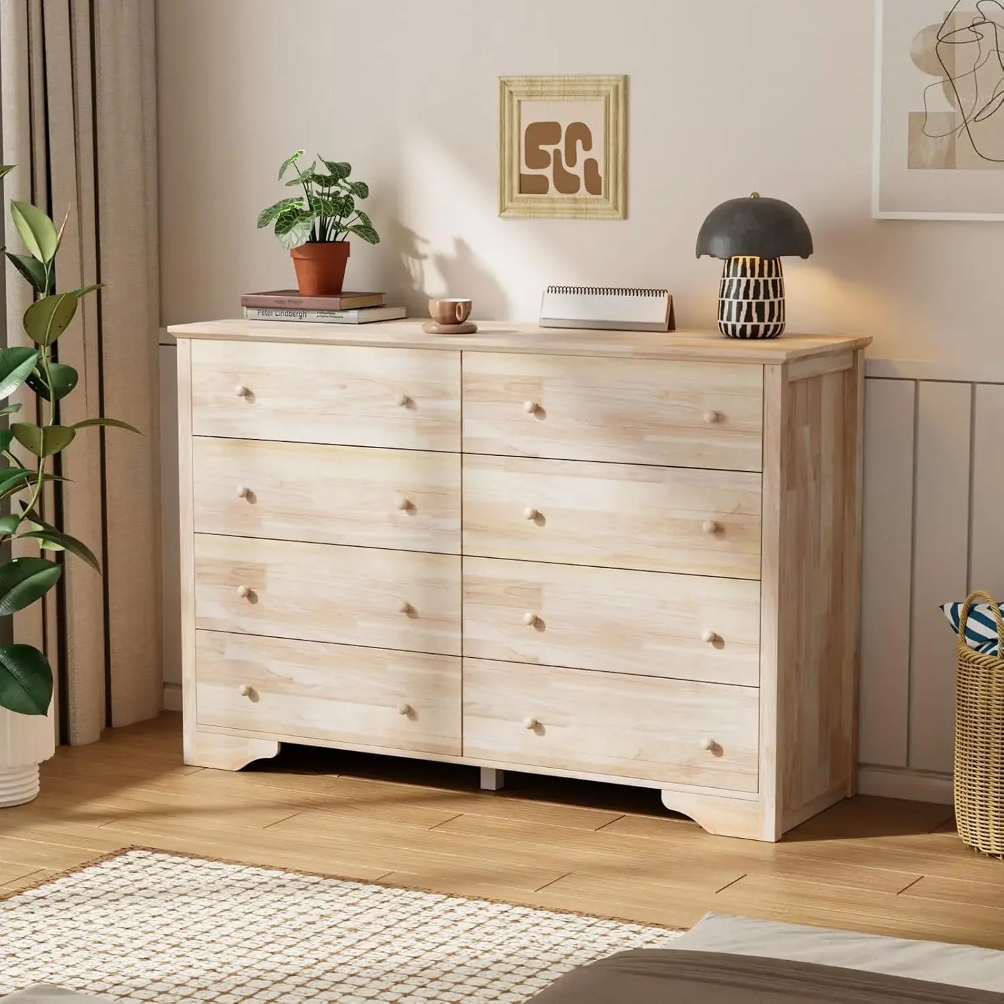 Natural Unfinished Wood 3-Drawer Dresser for Bedroom