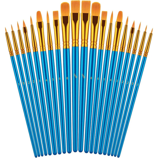 Set of 20 Acrylic Oil Watercolor Paint Brushes for Artists and Kids