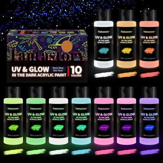 Fantastory Glow In The Dark Paint Set 10pc 60ml Neon